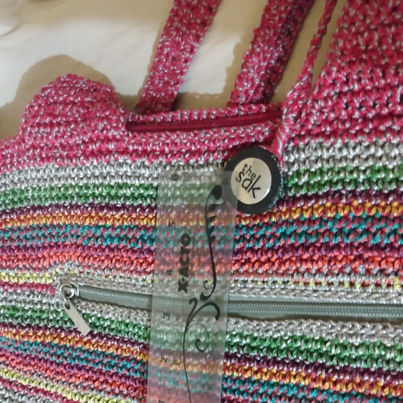 🌈The SaK Multi Color Crochet Boho Large Shoulder Handbag Red blue green Bag - Picture 11 of 15